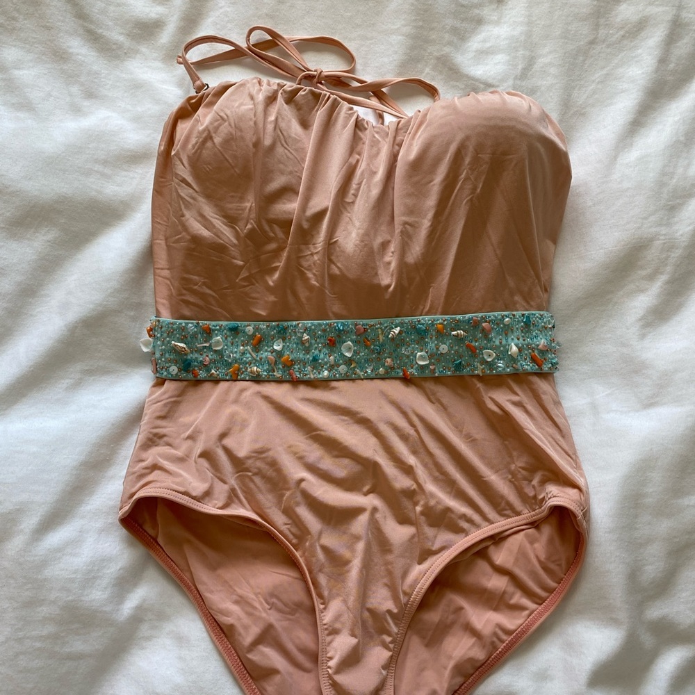 White sands L Pink One Piece with Shell Belt